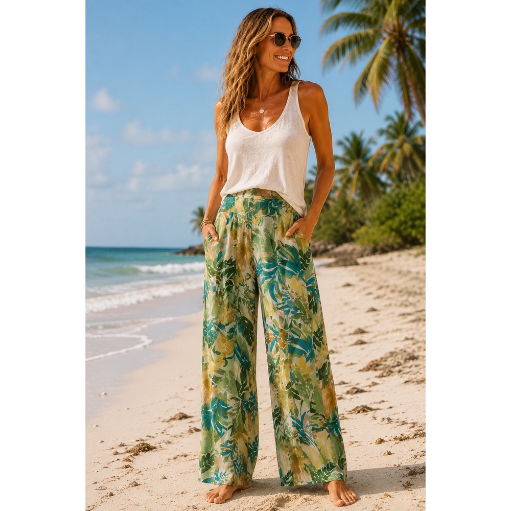 True‎ Destinations Tropical Floral Coverup Wide Leg Palazzo Pants Womens L